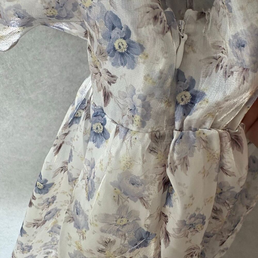 NEW Mable Mini Small Dress Floral Iridescent Babydoll Fairy Feminine Ruffle - Picture 6 of 8